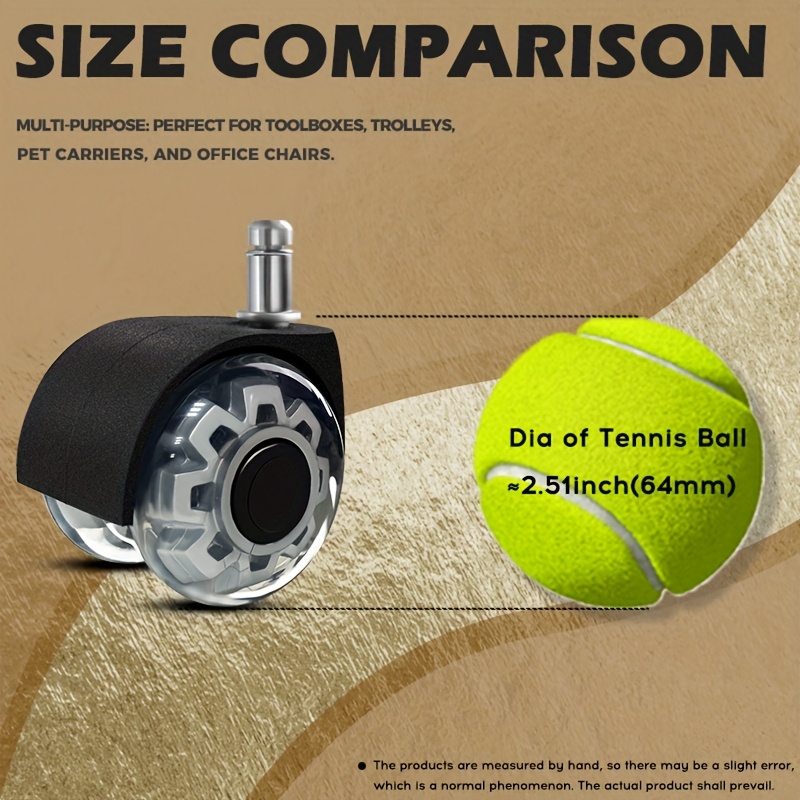 5 rodízios giratórios silenciosos de poliuretano resistente de 2 ", rodas de rolamento suave de substituição para cadeiras de escritório e jogos, móveis