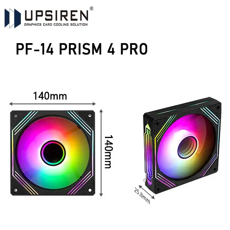 UPSIREN PF-14 PRISM 4PRO Computergehäuselüfter 14 cm ARGB 4-poliger PWM-Leiser Lüfter 12 V großes Luftvolumen 61,5 CFM/650–1800 U/min