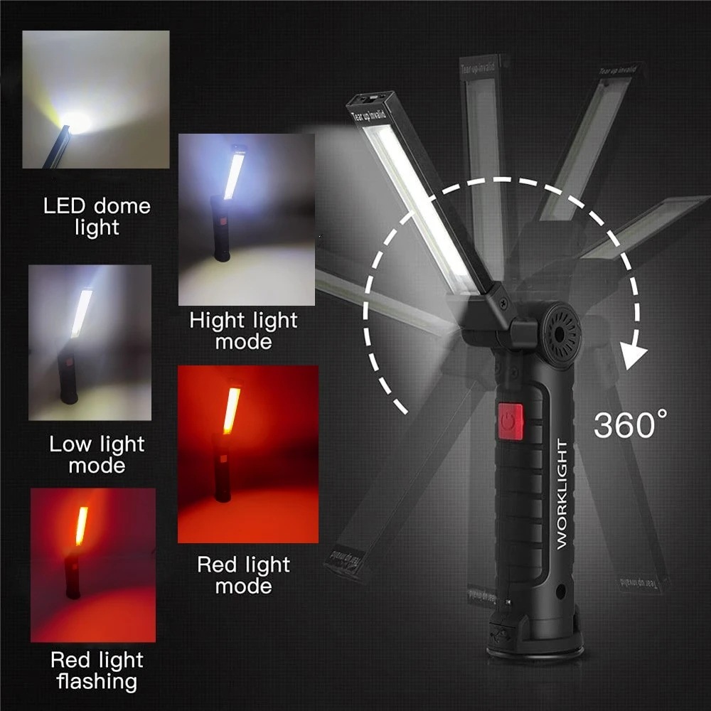 Cob led dobrável lanterna portátil magnética luz de trabalho lanterna usb recarregável reparação emergência acampamento tocha lâmpada com gancho