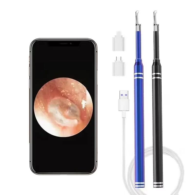 Removedor de cera inteligente endoscópio, limpador de ouvido, removedor de cera, Picker com 2 colheres, suporte Android, PC, tipo C, 3 em 1, 5,5mm