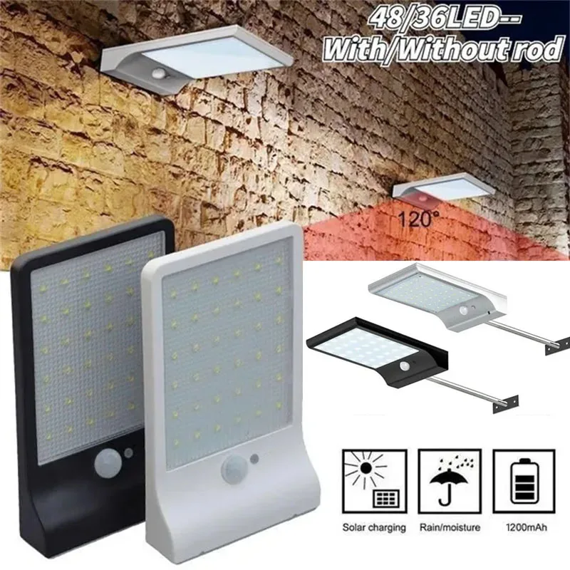 Lámpara de pared de jardín con Sensor de movimiento PIR de energía Solar 36/48LED, luz impermeable IP65 para exteriores, decoración de Patio