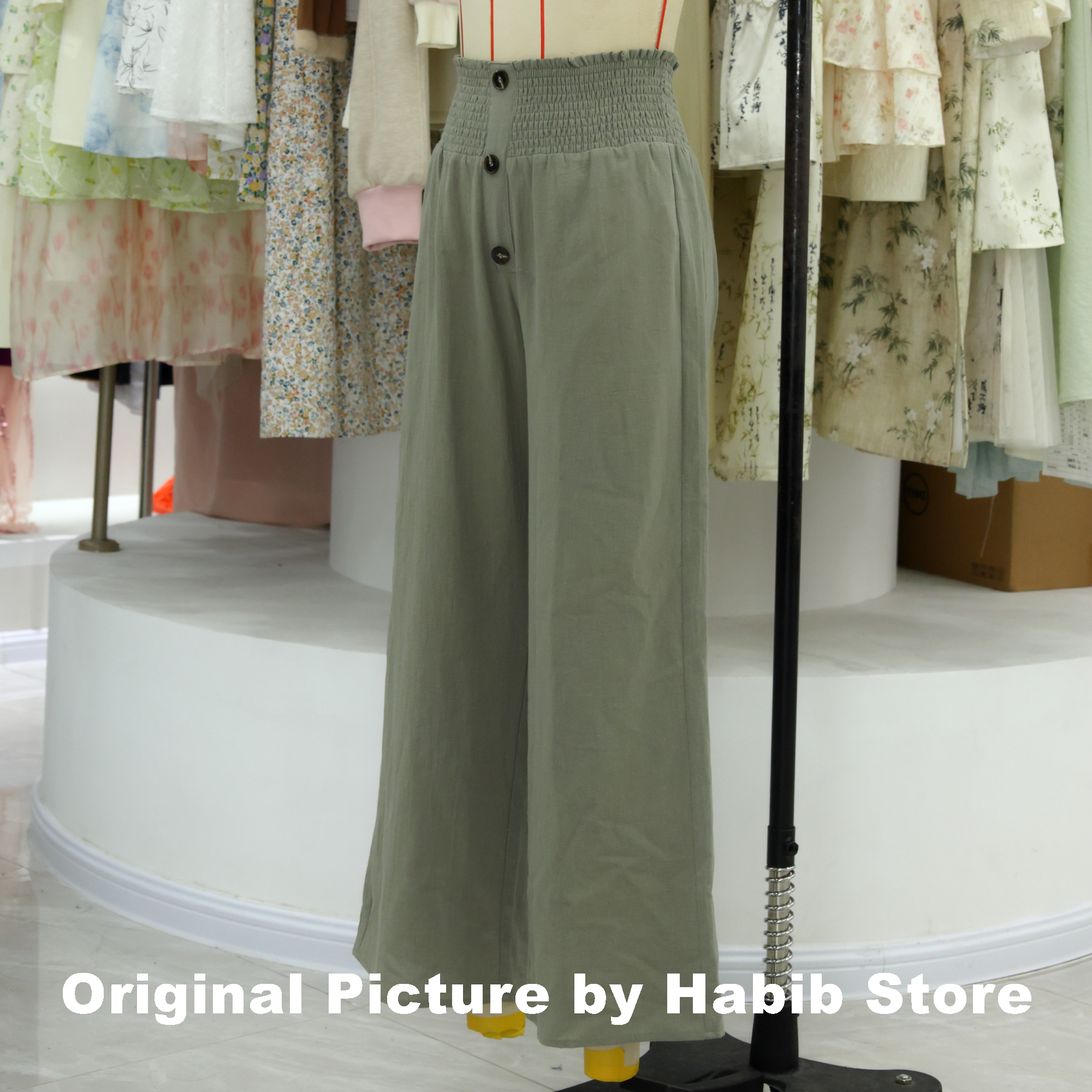 Pantalones de pierna ancha de lino y algodón para mujer, pantalón informal de longitud completa, liso, holgado, recto, de cintura alta, verano 2024