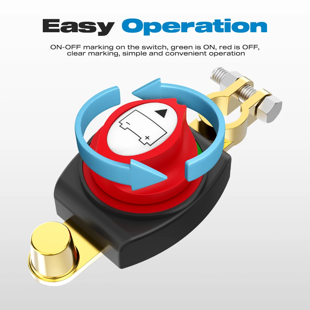 Interruptor de desconexão da bateria do pilar superior de 12-48V, usado como isolador de desconexão (pólo negativo, liga/desliga) para carros, RVs, barcos