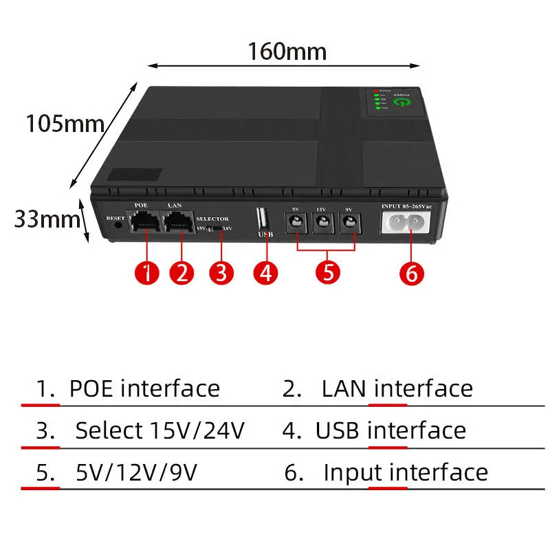 DC UPS POE Uninterrupted Power Supply No Break Auto Switch to Batteries 10400mah 18W Mini Ups for Router and Wifi