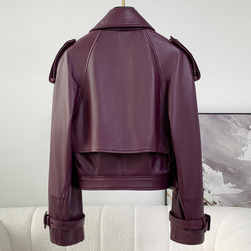 女性のための本革のジャケット,シープスキンジャケット,フラップカラー,ショルダー,オートバイのファッション,高品質,新しいコレクション2024
