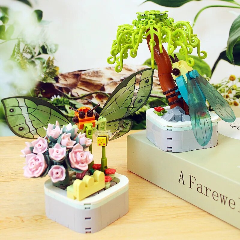 Décennie s de Construction en Pot de Fleurs d'Insectes, Modèle de Bouquet de Succulentes, Briques de Décoration Créative, Jouets à Assembler Soi-Même, Cadeaux pour Enfants, Bol