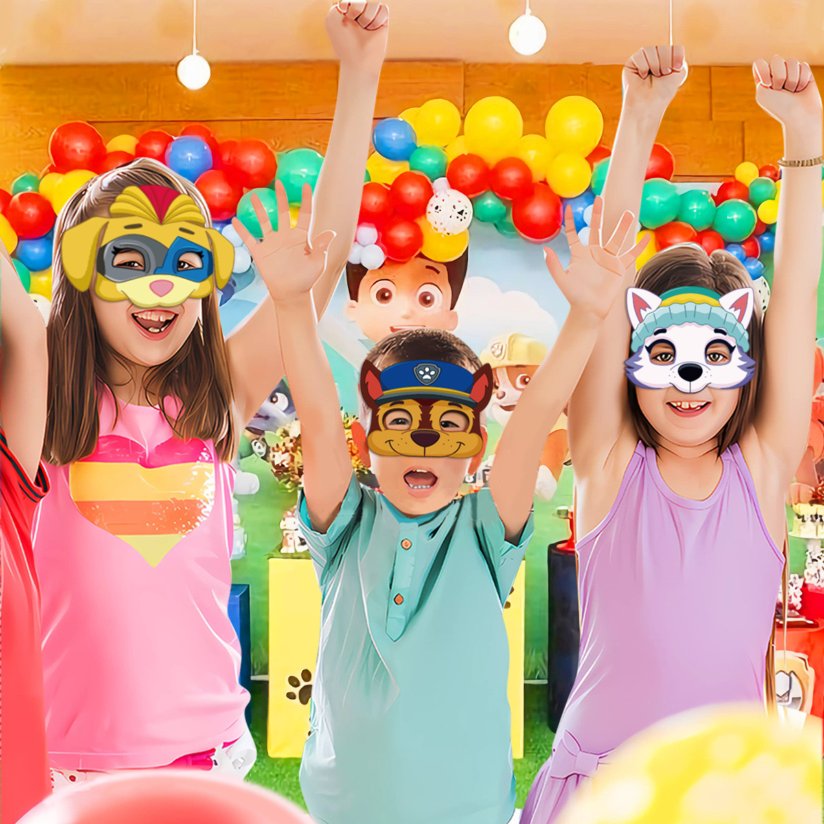 12Pcs Paw Patrol Face Mask Puppy Patrol Theme Marshall Chase Skye Figure Masks Cosplay Party Kids Birthday Decoration Supplies