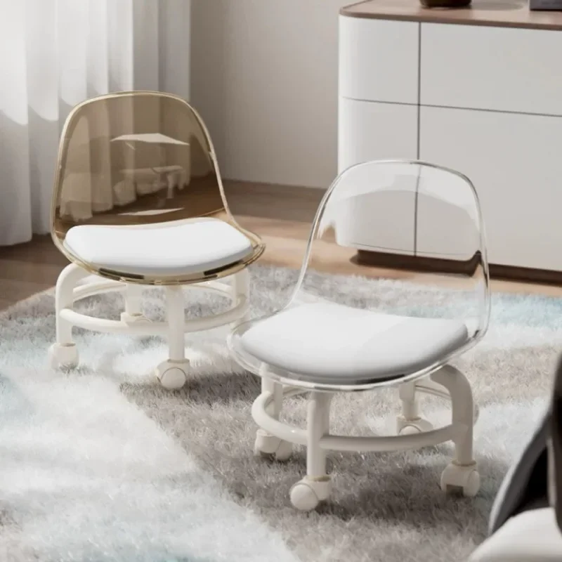 Banqueta moderna em acrílico com rodízios silenciosos e altura ajustável para crianças e adultos