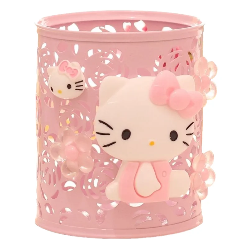 Tempat Pena Hello Kitty Ornamen Desktop Logam Lucu Pena Penyimpanan Puing-puing Desktop Kotak Penyimpanan Kartun Siswa Perempuan Ember