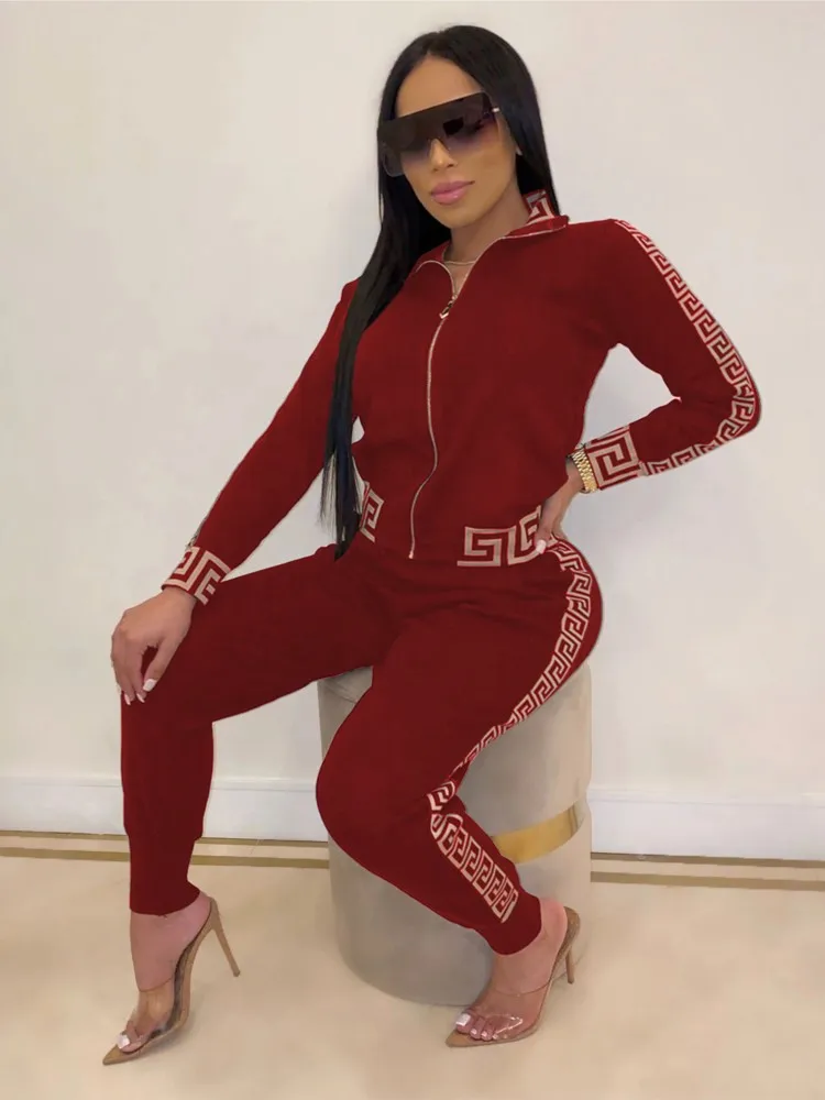 Conjunto de ropa deportiva Y2k para mujer, conjunto informal elegante con estampado de laberinto, moda de primavera y otoño, conjunto de dos piezas para oficina, 2023