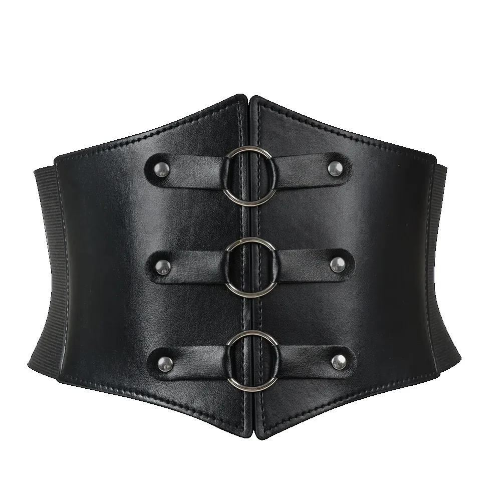 Cinto de espartilho gótico elegante, fivela tripla com rebite preto, cintura elástica waspie para mulheres punk, perfeito para casacos