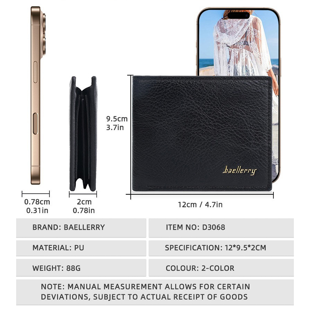 Baellerry Portafogli da uomo classici corti in vera pelle Porta carte da uomo con tasca portamonete di moda Qualità semplice