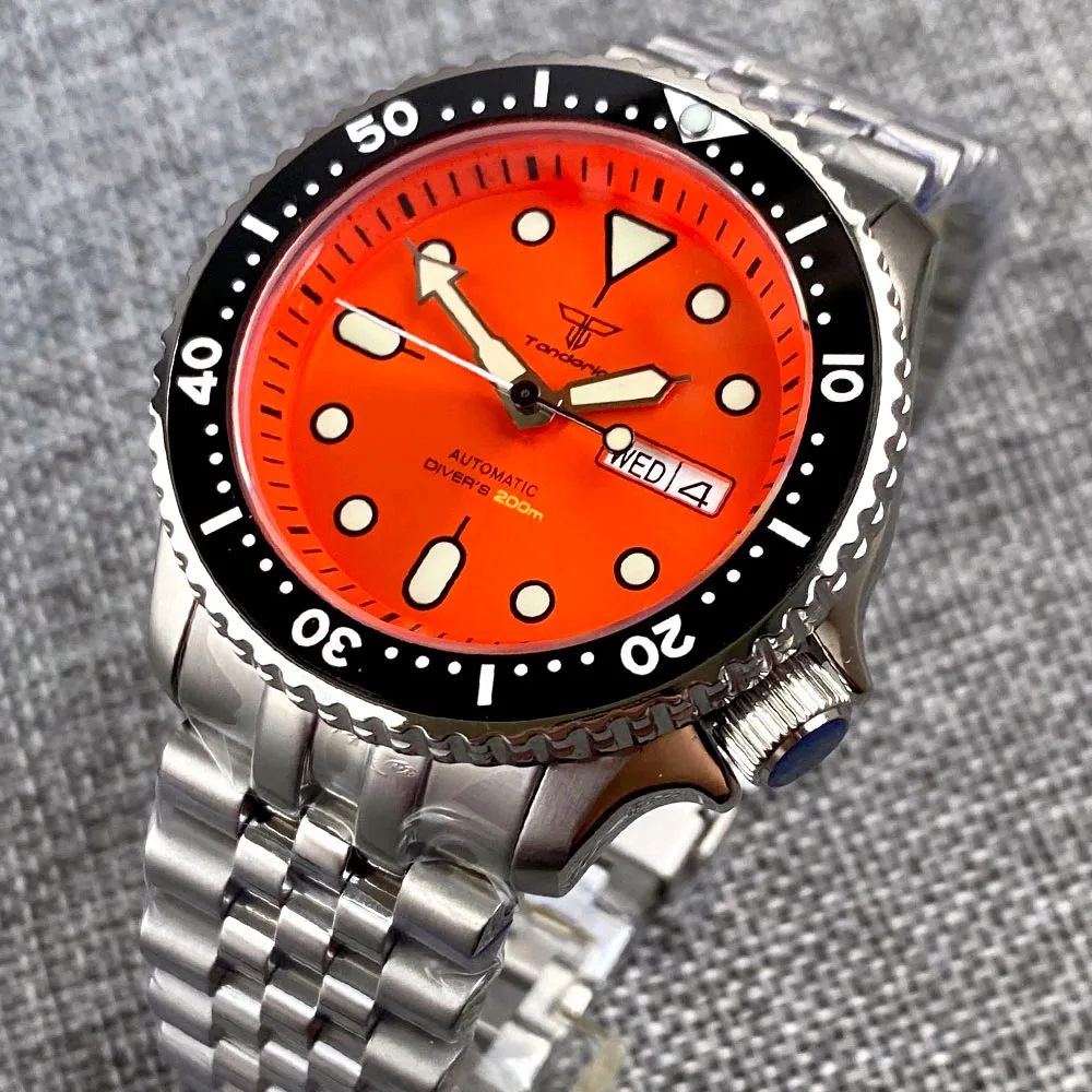 Tandorio Mod NH36 fecha de día laborable reloj mecánico de acero para hombres 120 clics bisel capítulo anillo 3,8 corona 20bar reloj impermeable
