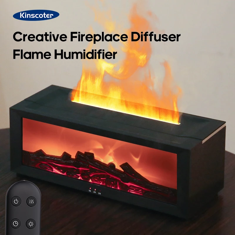 Difusor de Aroma para chimenea, humidificador de aire con llama creativa, protección de apagado automático sin agua con control remoto para el hogar, dormitorio, regalos de vacaciones