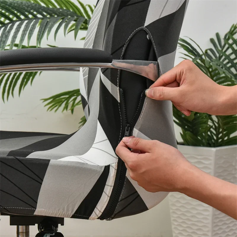 Funda para silla de oficina con estampado geométrico, fundas elásticas de LICRA para reposabrazos para juegos, funda protectora de asiento giratoria elástica, 1 ud.
