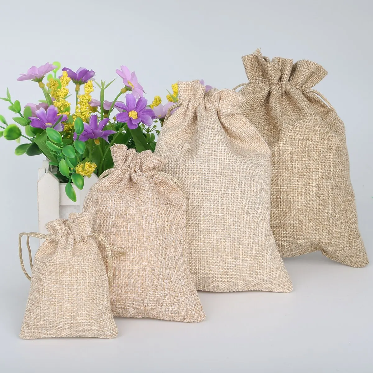 15-50 pacote de algodão e cânhamo saco de presente de bolso para o dia das crianças saco de embalagem de presente diy doces embalagem de produto de casamento