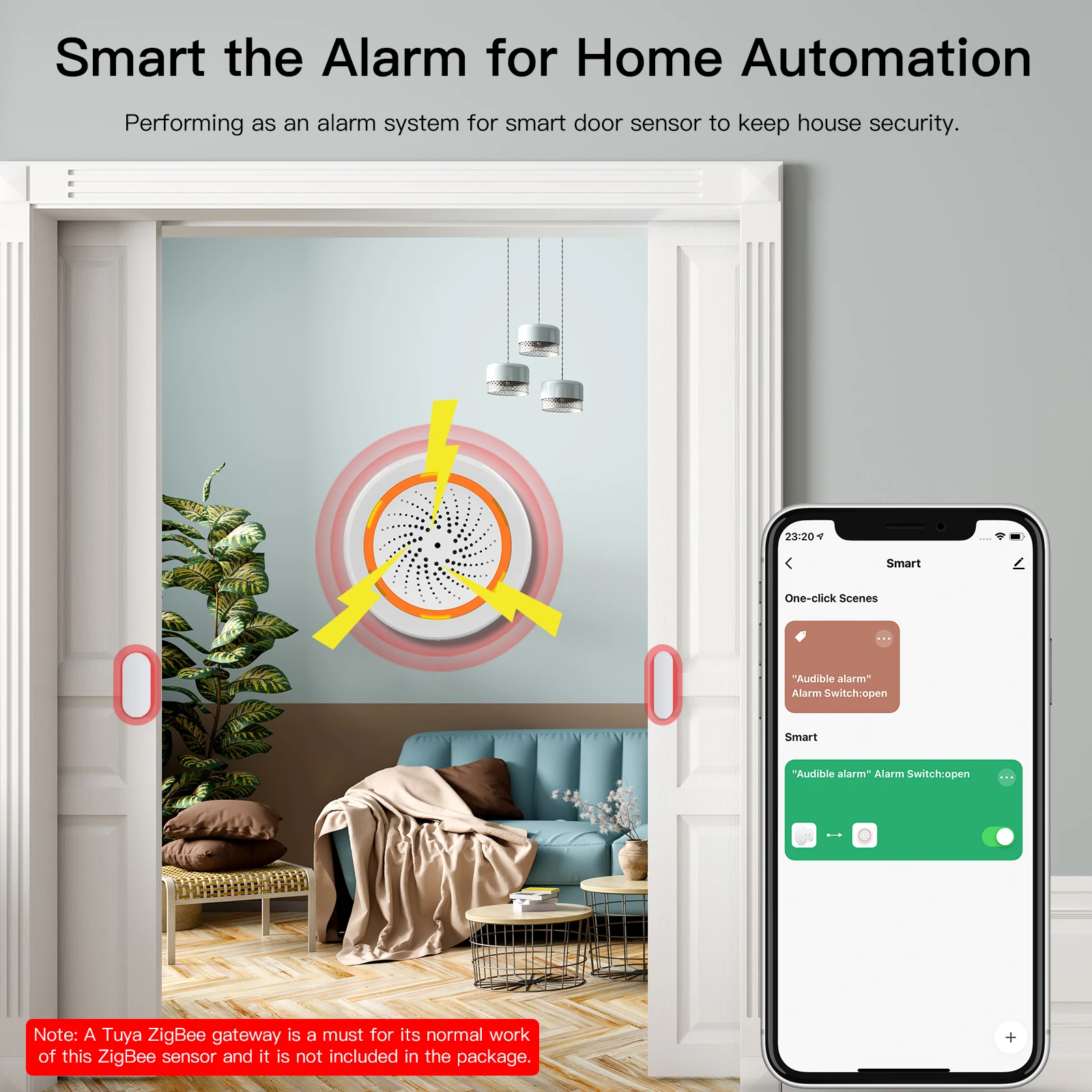MOES Tuya ZigBee Inteligentny czujnik syreny dźwiękowej i świetlnej 90dB Smart Life Siren System bezpieczeństwa w domu Tuya Gateway Hub, używany z Alexa