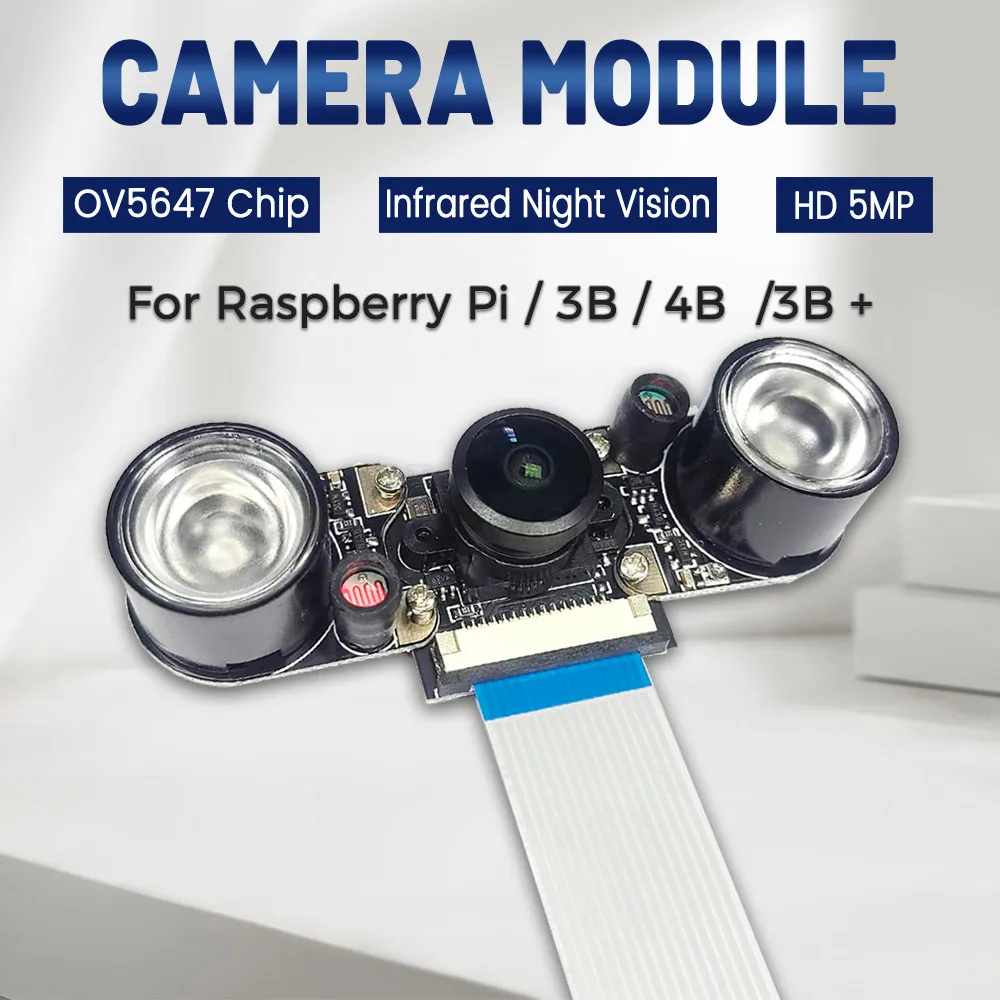 Módulo de cámara OV5647 para Raspberry Pi 3B 4B 3B + enfoque ajustable 120 130 200 160 grados 3,6 MM HD 5 millones de píxeles visión nocturna