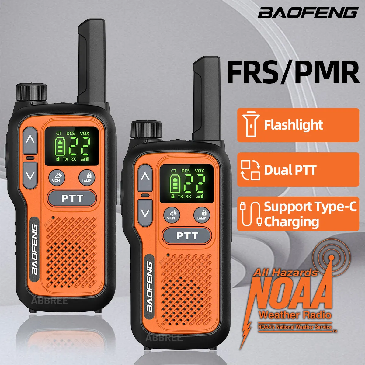 2PCS Baofeng BF-T18 Mini Long Range Walkie Talkie PMR FRS Dual PTT Taschenlampe Typ-C Ladegerät VOX NOAA service Für Camping Jagd