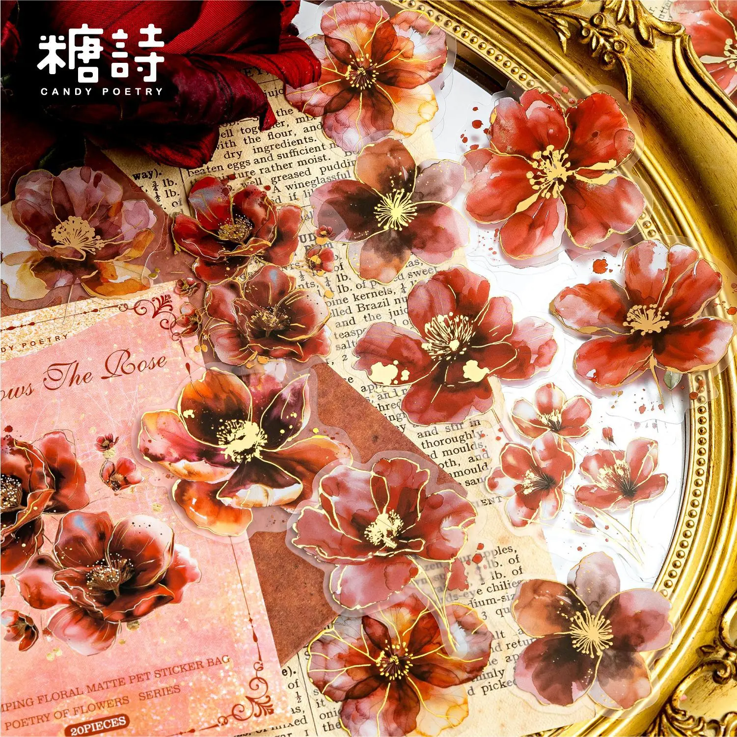 Mr. Paper, PET 3D-Heißpräge-Aufkleberpaket, handgefertigte dekorative Collage-Aufkleber mit Blumenmuster