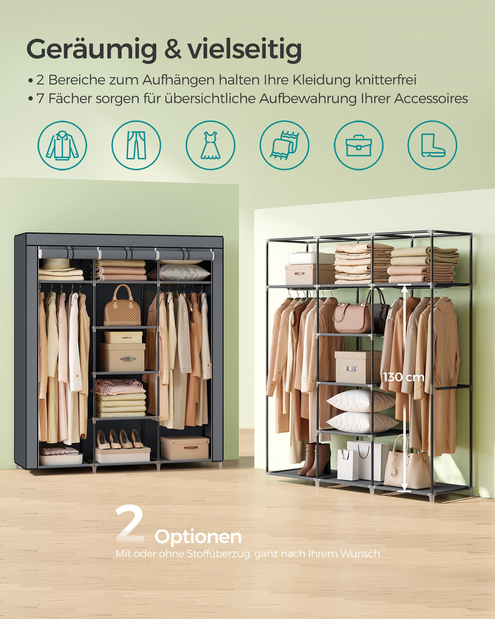 SONGMICS Kleiderschrank faltbare Garderobe mit Kleiderstangen