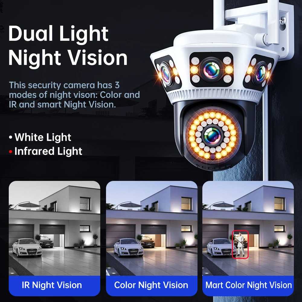 Outdoor WiFi Camera 6K Triple Screen Security Camera Two-Way Audio Motion Detection CCTV Wireless Surveillance IP Camera Yoosee