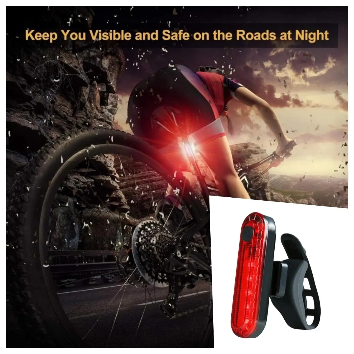 Fanale posteriore per bici a LED ricaricabile tramite USB Torcia di sicurezza per ciclismo posteriore per bicicletta luminosa 4 opzioni di modalità luce per strada e montagna