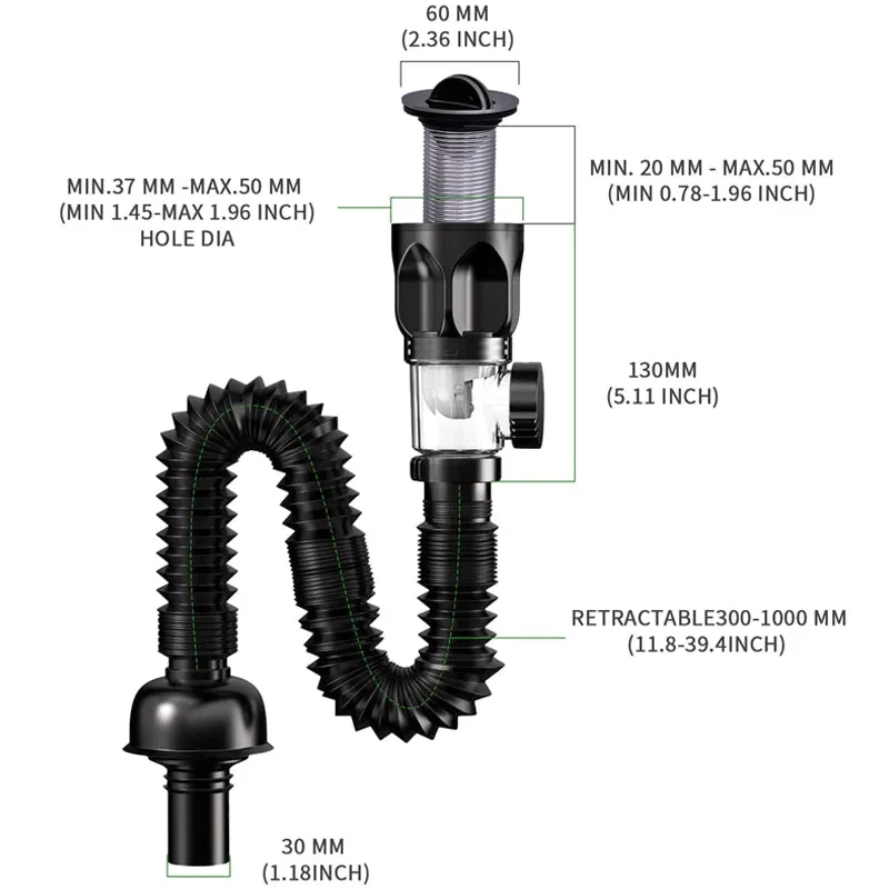 Conjunto de tubo de drenagem anti-odor flip top, dreno de pia de cozinha, filtro desodorizante retrátil, downspout flexível, banheiro, anti entupimento