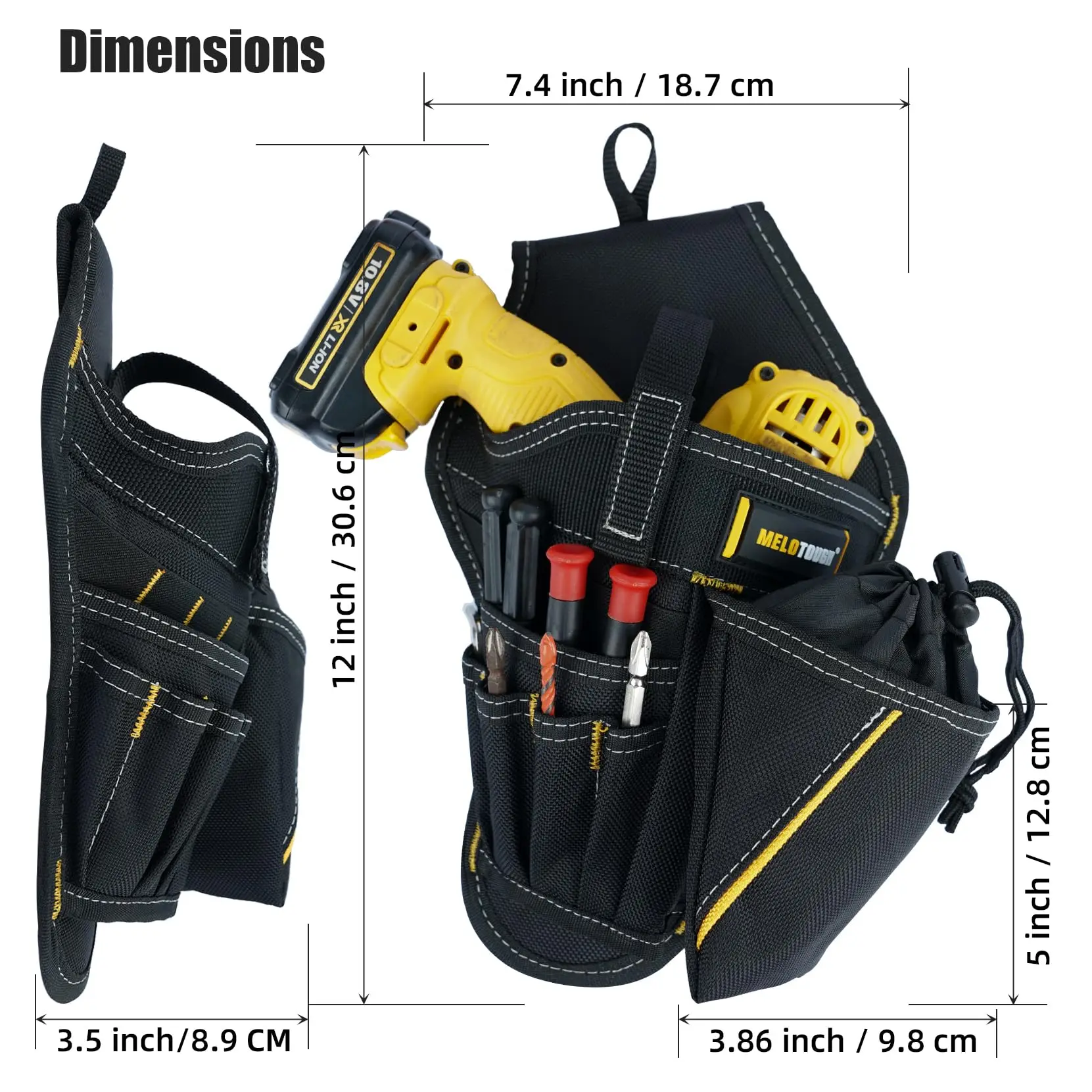 MELOTOUGH Impacto Broca Coldre Combo, Pulseira Magnética, Cinto de Ferramentas, Broca Titular com Bit Pouch, Destro, 3 em 1