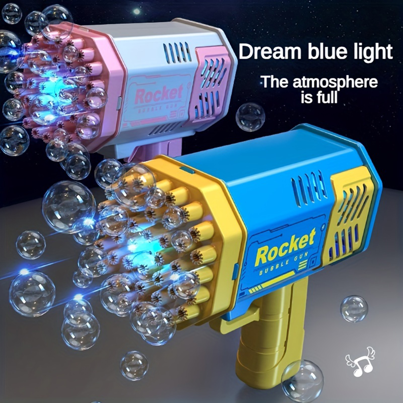 หนึ่งแพ็คเด็ก 40 หลุม Rocket Launcher มือถือแบบพกพาไฟฟ้าอัตโนมัติ Bubble Gun ไฟ LED สําหรับชายและหญิง