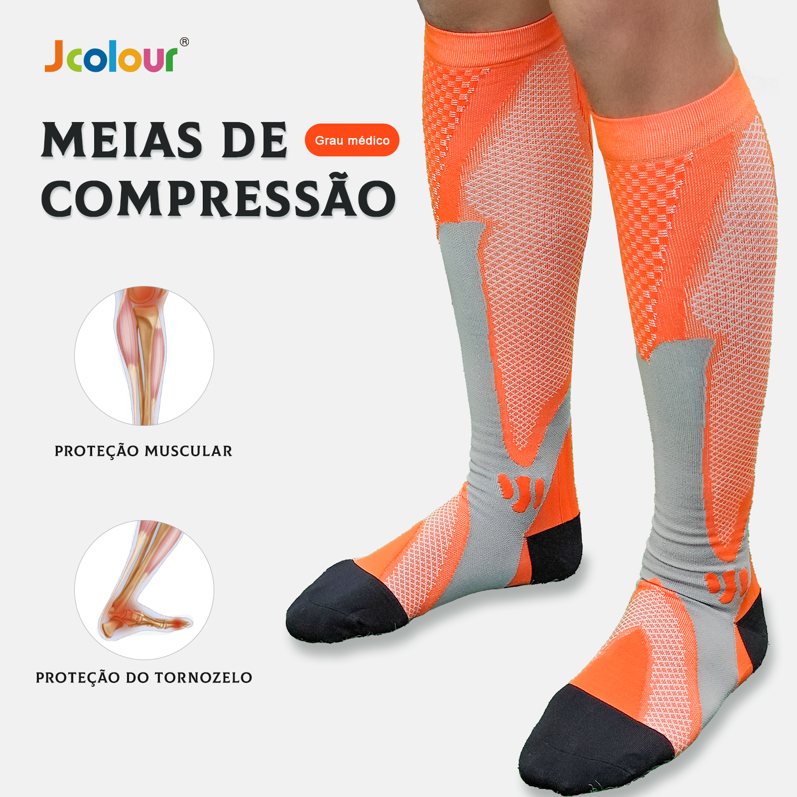 Kit 3 Meia de Alta Compressão Profissional Estimula Circulação Corrida Ciclismo Varizes Alívio