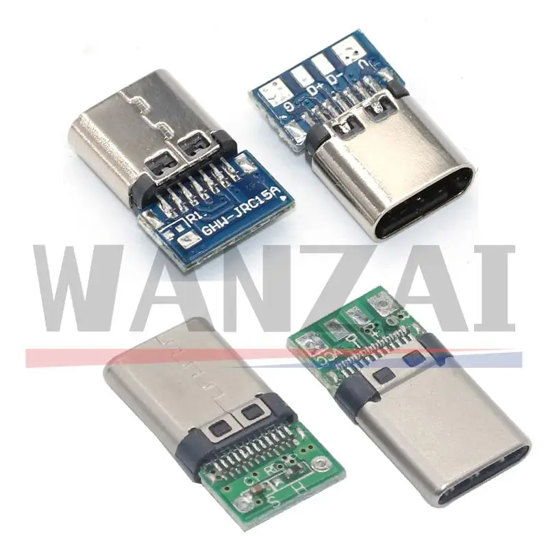 Conector USB 3,1 tipo C, adaptador de receptáculo de enchufe macho/hembra de 24 pines a Cable y Cable de soldadura, soporte de placa PCB de 24 pines, 10 Uds.