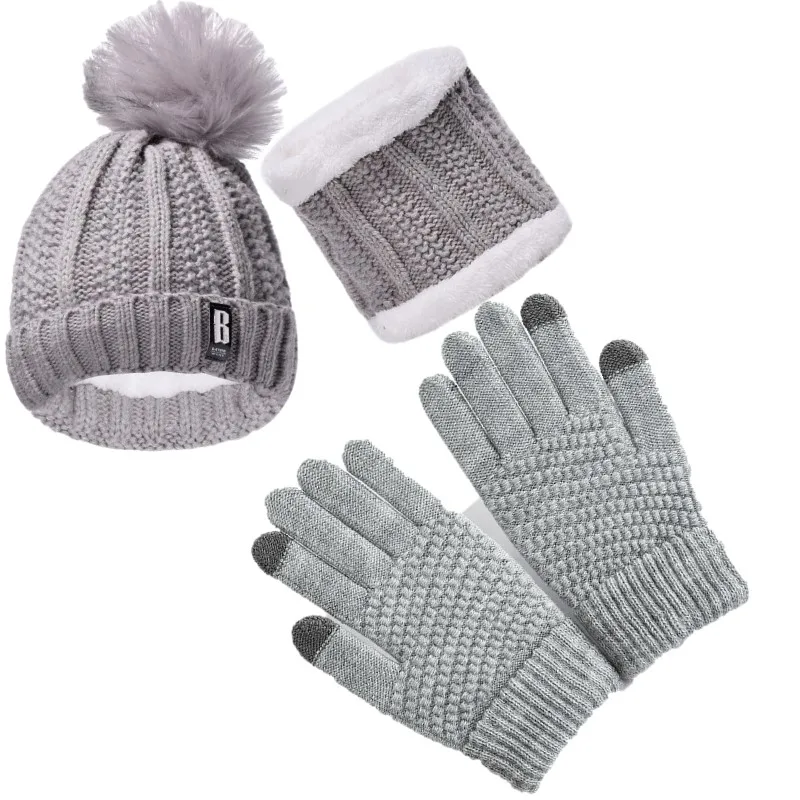 Sciarpa da 3 pezzi, guanti, set di tre pezzi autunno e inverno caldo e antivento, sciarpa calda e soffice, cappello dai colori misti