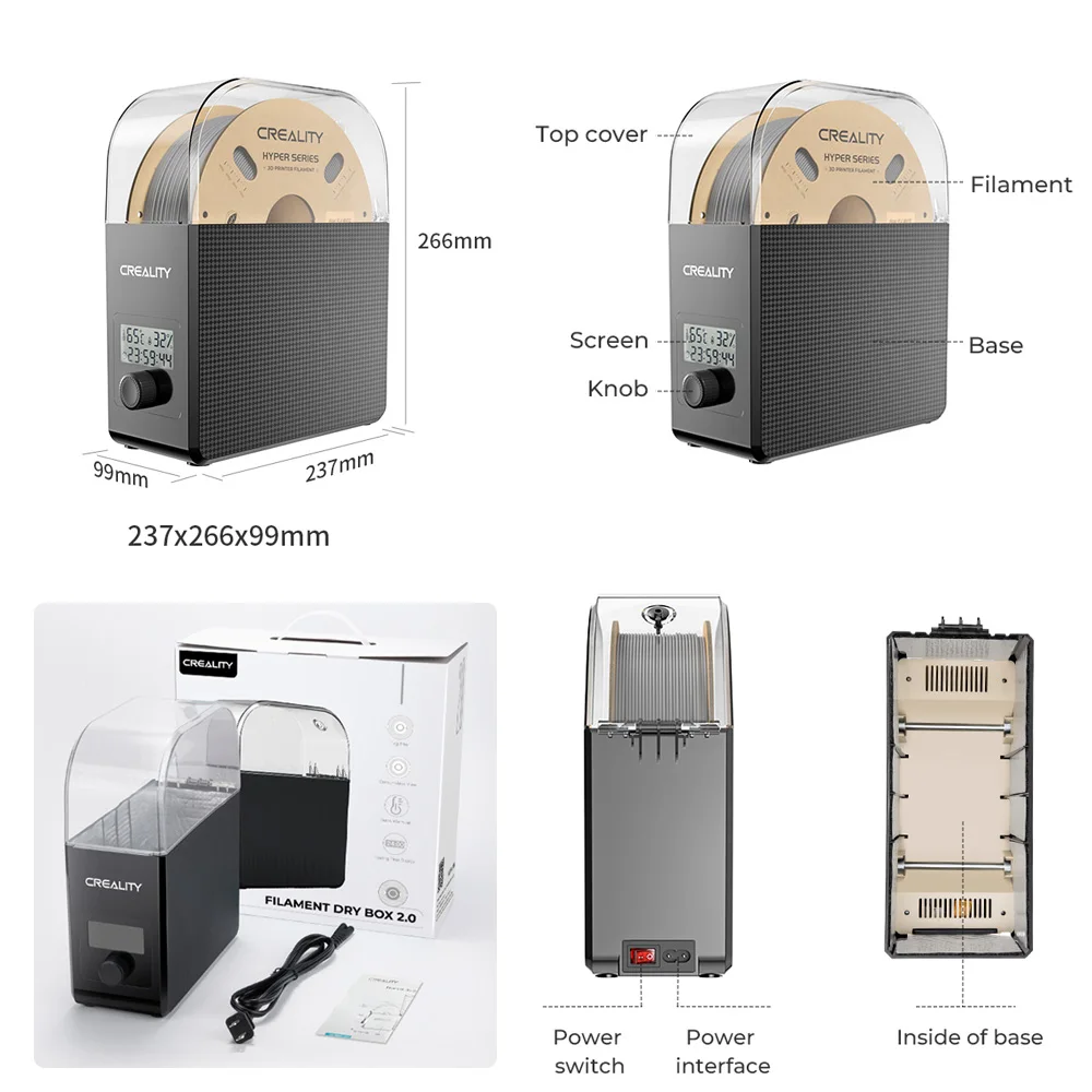 Creality Filamentเครื่องเป่าอัพเกรดพัดลมFilamentกล่อง 1KG PLA PETG ABS TPU Filaments Dehydratorกล่องเก็บFilament Spoolผู้ถือ