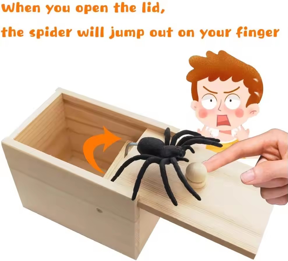 Spider Prank Box Funny Pop Out Spider Wooden Scare Box Toy Hilarious Christmas Halloween April Fool Joke Prank Trick Toy for Kid