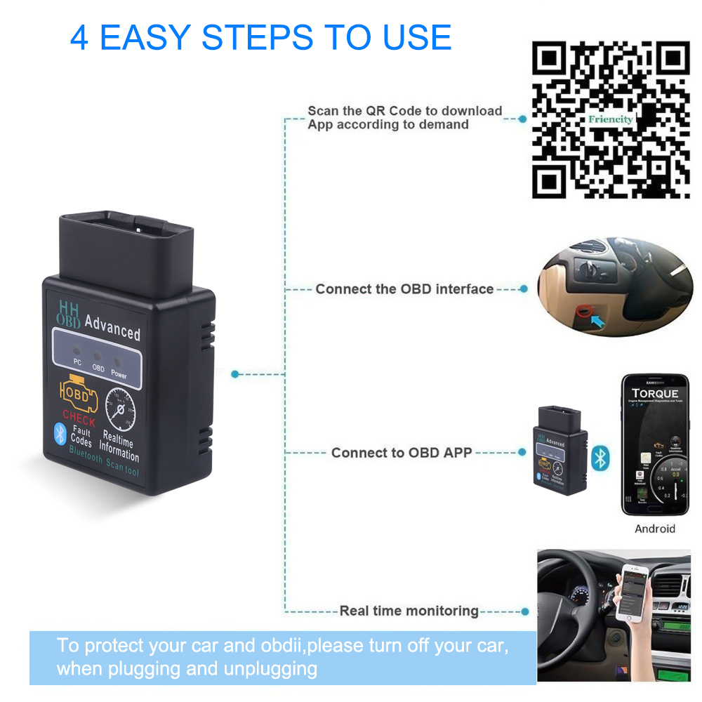 OBD2 ELM327 Bluetooth V2.1 OBDII ELM 327 WIFI V1.5 HH OBD ELM327 Bluetooth V2.1/2.1 OBD 2/II herramienta de diagnóstico escáner de código automático