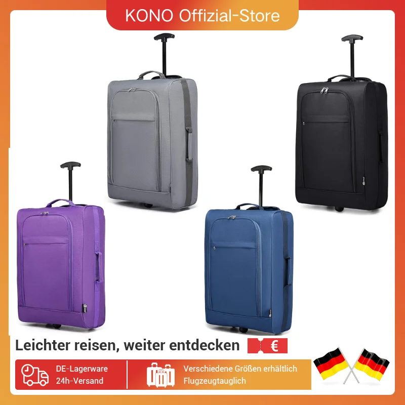 Kono Kabinentrolley, Leichtes Handgepäck, Softshell, Doppelräder, Reisetasche