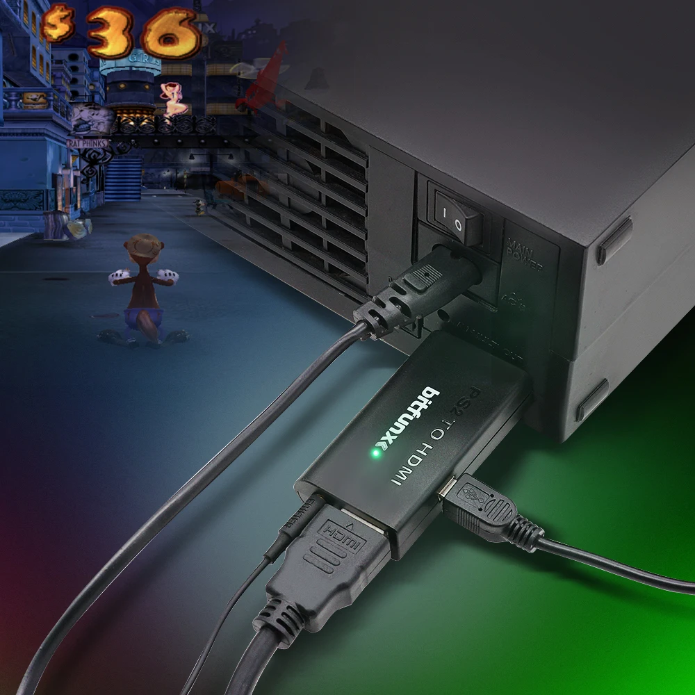 Bitfunx PS2 YPBPR a adaptador compatible con HDMI convertidor de Audio y vídeo de 3,5mm para consola SONY Playstation 2 PS2 PS3