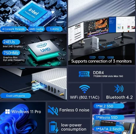 M4 Fanless Mini PC Intel N100 8 USB Win11 3xStorage 3x4K Display Dual LAN Firewall Router Office Computer MINIPC 0 Noise