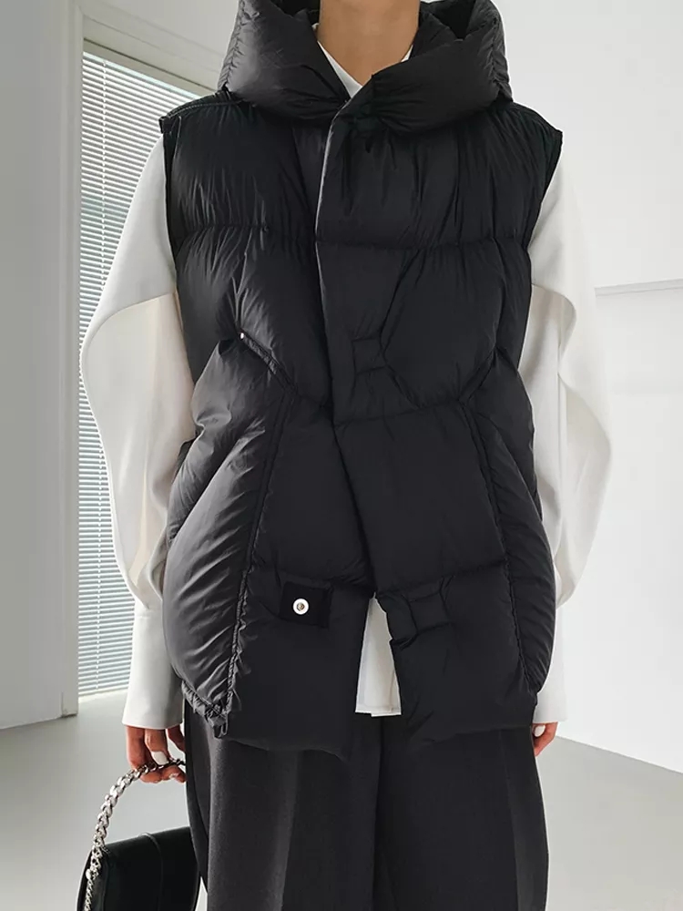 Chaqueta de plumón sin mangas para mujer, chaleco holgado con capucha, chaleco de plumón de pato blanco, ropa de exterior informal, 2024