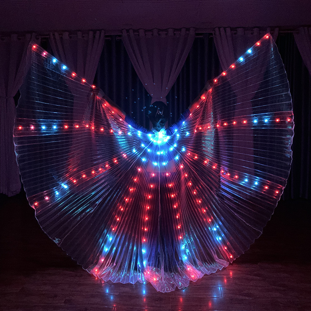 Dança do ventre led isis asas ambos os lados fluorescente borboleta desempenho dança do ventre carnaval trajes led mostra