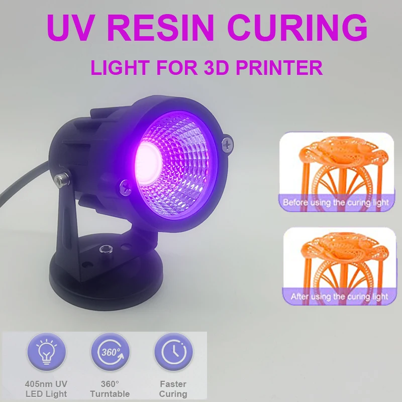 Luz de curado de resina UV para impresora 3D SLA/DLP/LCD, solidifica resina fotosensible, luz LED UV de 405nm con enchufe UE EE. UU., curado DIY