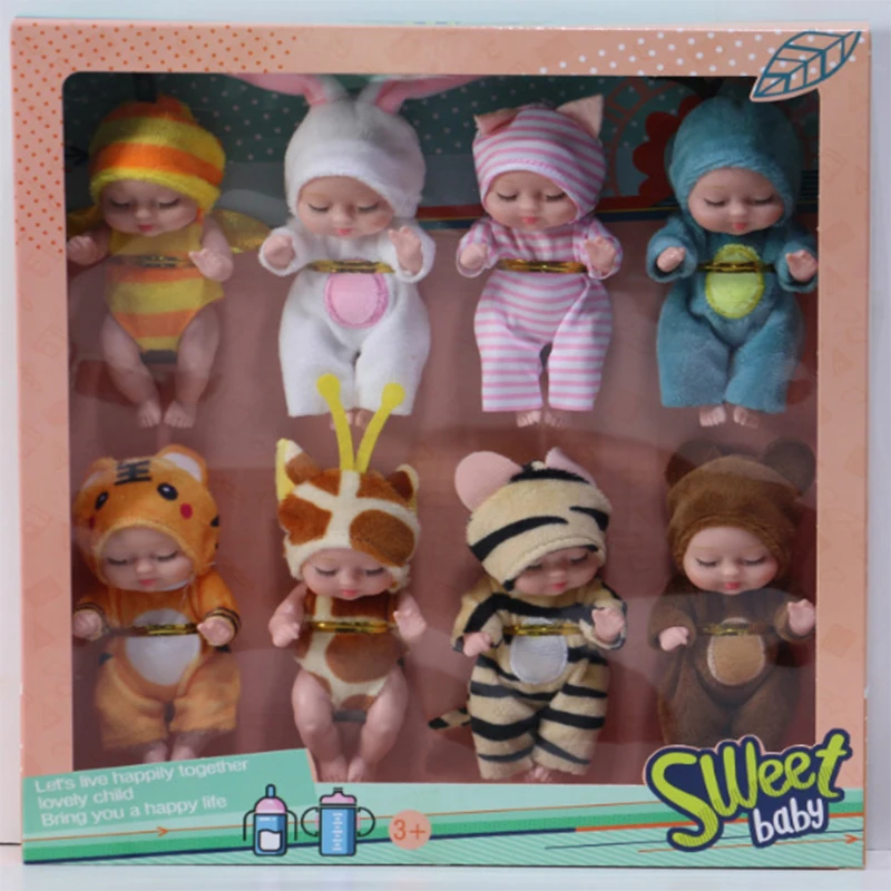 Conjunto de minimuñecas realistas para dormir, conjunto de 6 u 8 piezas, adorables, con mariposa, cocodrilo y girasol