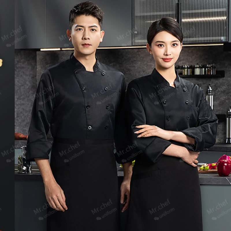 白シェフコート長袖ホテルシェフジャケット Tシャツシェフ制服レストランコック制服ベーカリー通気性調理服ロゴ