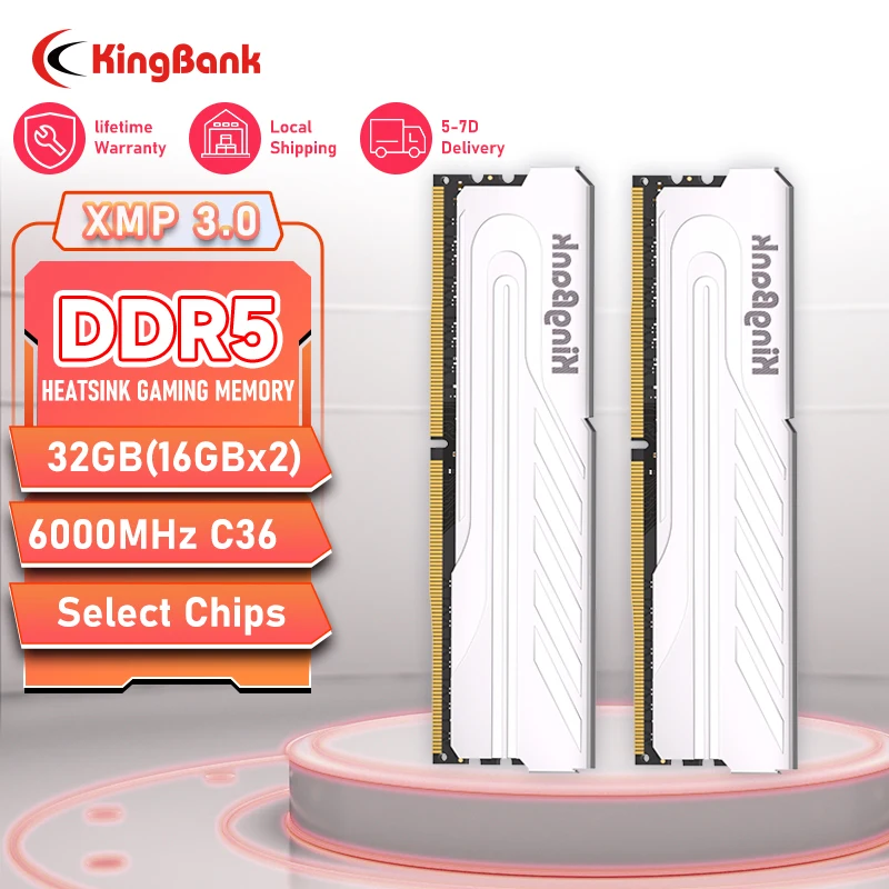 KingBank nieuwe aankomst DDR5 RAM 32GB Kit (2x16GB) 6000MHz Overklokken Desktop Gaming Geheugen, Intel XMP 3.0 & AMD Expo Compatibel