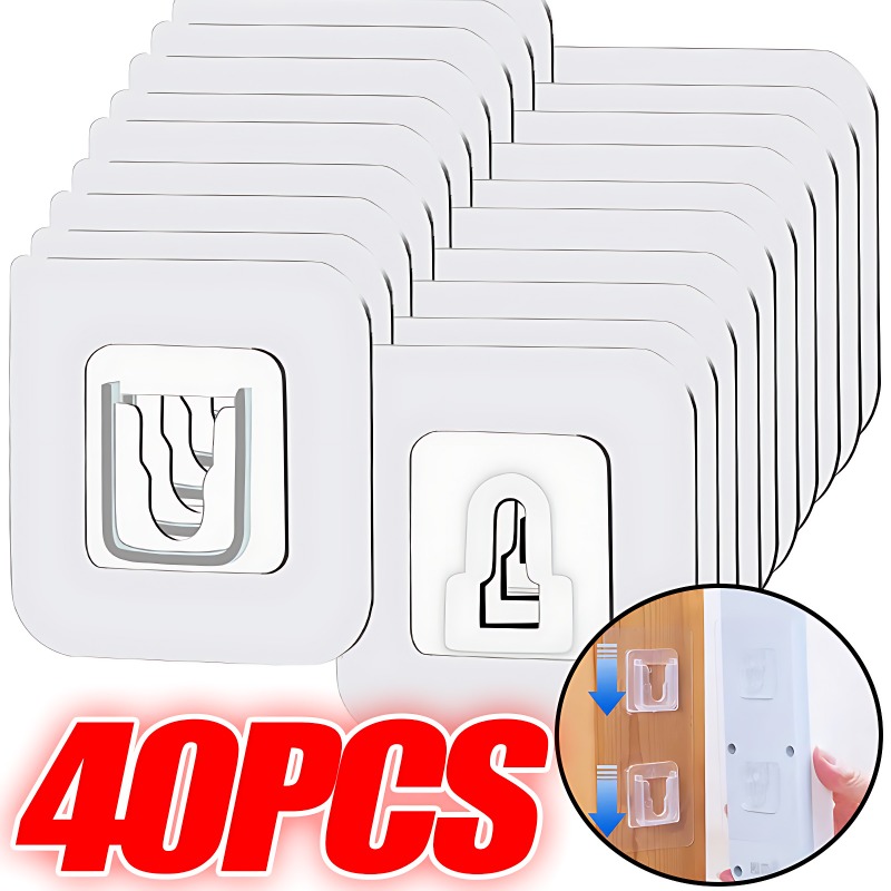 Ganchos de pared adhesivos de doble cara, gancho Invisible sin rastro, soporte de almacenamiento de pared, Kit de ganchos para baño, cocina y dormitorio, 40/2 Uds.