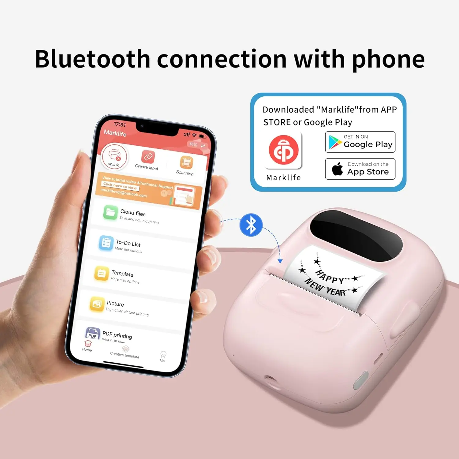 Marklife P50 imprimante d'autocollants adhésifs portable Bluetooth imprimante thermique étiqueteuse Machine sans encre pour téléphone IOS Android