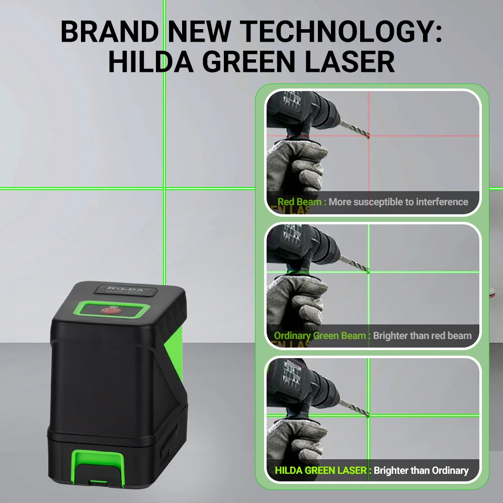 Hilda 2 linien laser ebene selbst nivellier grüne strahlen laser horizontale vertikale kreuz linie mini laser ebene