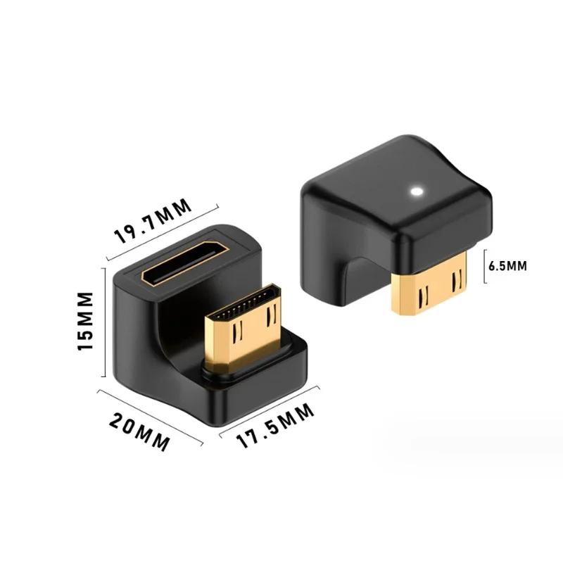 Convertidor L en forma de U en ángulo de 360 grados, Mini HDMI macho a HDMI, extensión hembra de 2,1 V, adaptador 4K 5K 3D UHD 8K 60Hz