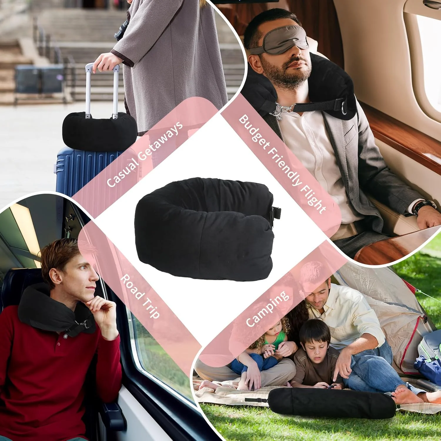 Refillable Travel Neck Pillow - Adjustable Memory Foam Pillowcase for Airplane, Car & Home, Portable with Storage Bag